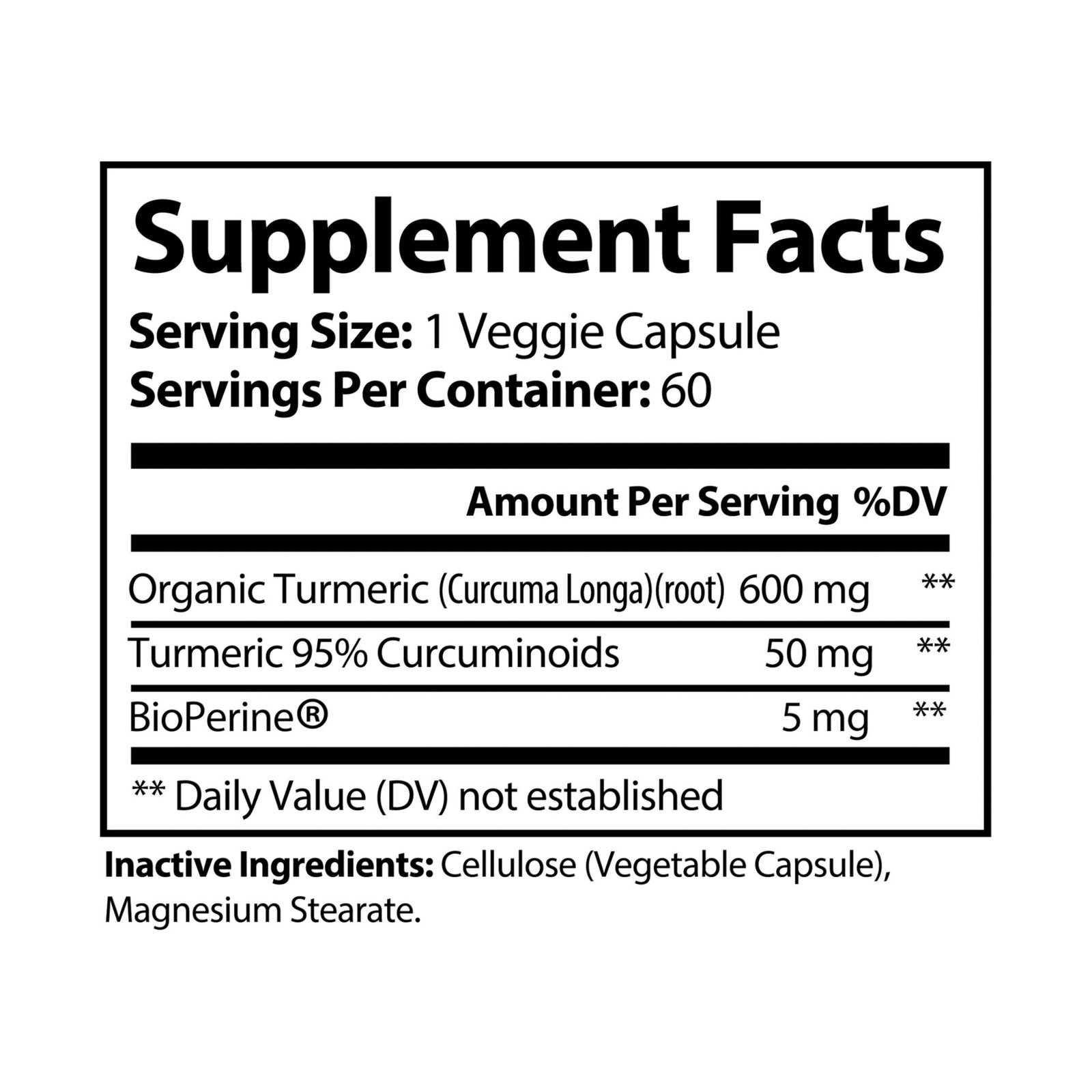 Turmeric with BioPerine® (Black Pepper Fruit Extract) Supplement (60 Capsules) - Image 3